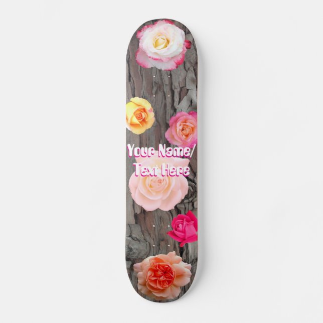 Skateboard Planche à roulettes Fleurs de rose et écorce d'arb (Recto)
