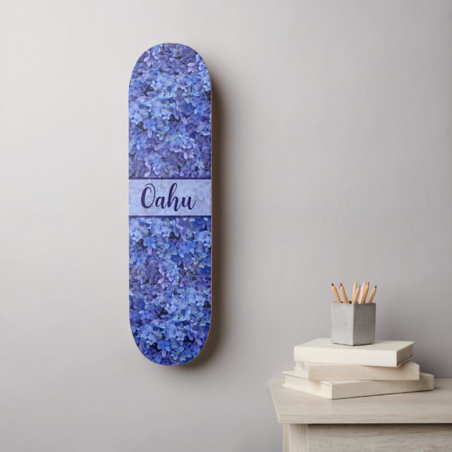 Skateboard Planche à roulettes florale Hydrangea Bleu (Art mural)
