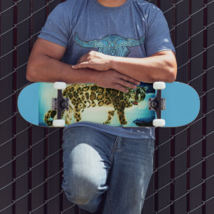 SKATEBOARD PLANCHE À ROULETTES LÉOPARD DES NEIGES