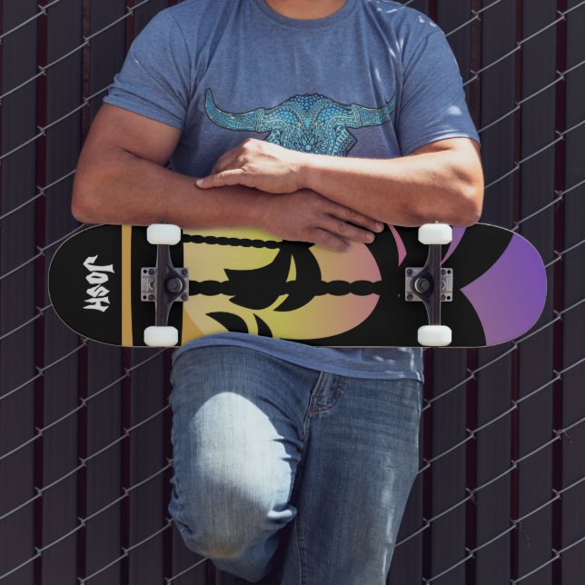 Skateboard Planche à roulettes motif palmiers violet noir (Extérieur 3)