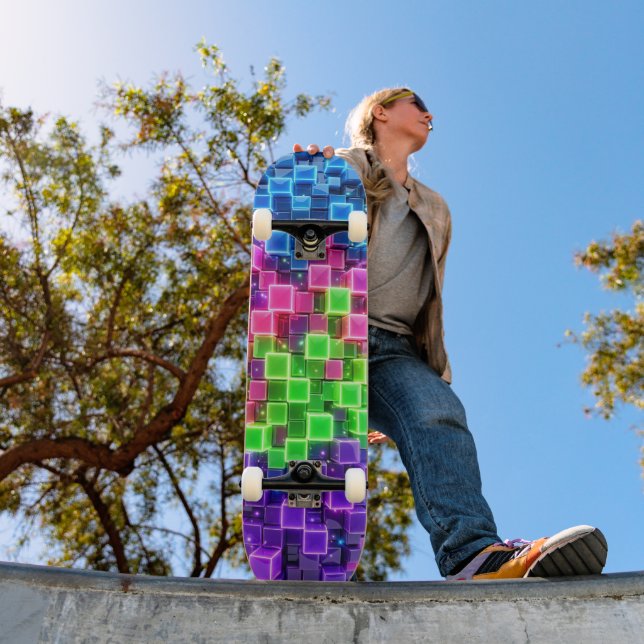 Skateboard Planche à roulettes Neon 3D Cube - Bleu Électrique (Extérieur 1)