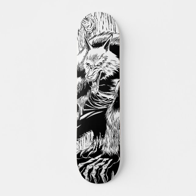 Skateboard Planche à roulettes noire et blanche de loup-garou (Devant)