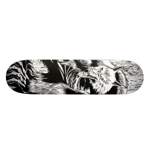 Skateboard Planche à roulettes noire et blanche de loup-garou