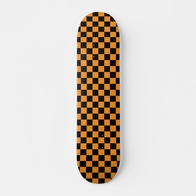 Skateboard Planche à roulettes orange et noire de damier (Devant)