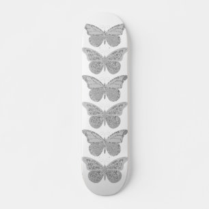Skateboard Planche à roulettes Papillons Pailletés Gris Argen