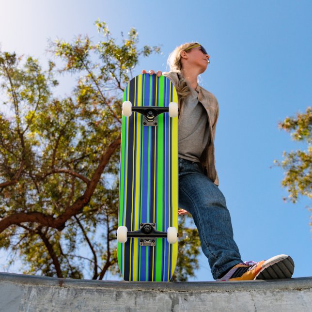 Skateboard Planche à roulettes rayée audacieuse - Bleu, lime  (Extérieur 1)
