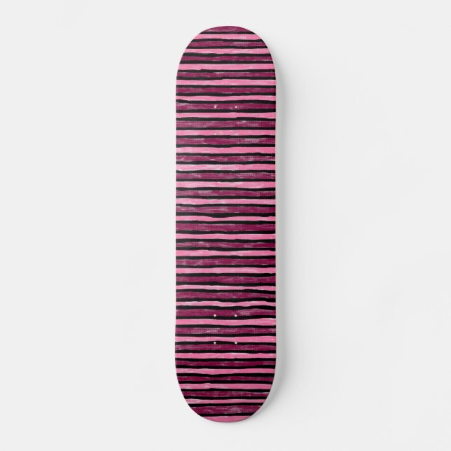 Skateboard Planche à roulettes, rayures peintes, rose et mage (Recto)