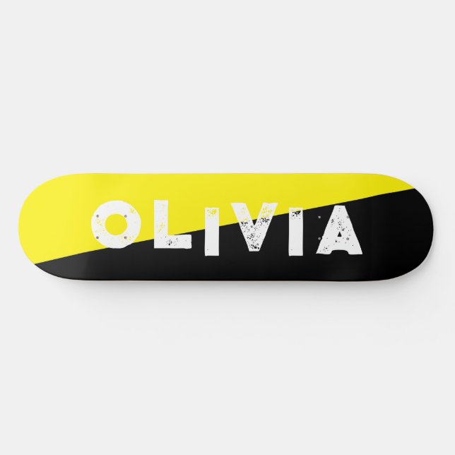 Skateboard planche à roulettes rétro jaune et noir divisée (Horz)