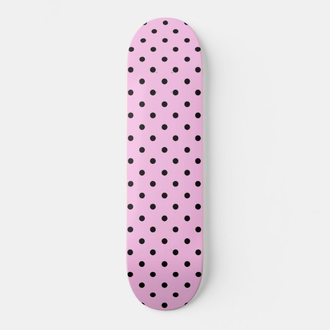 Skateboard Planche à roulettes rose clair et à pois noirs (Recto)