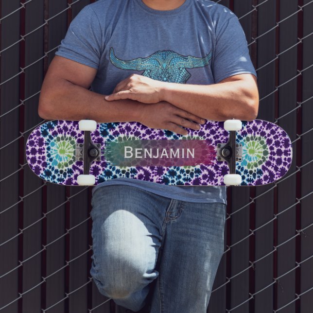 Skateboard Planche à roulettes Tie-Dye Violet Vert Turquoise  (Extérieur 3)