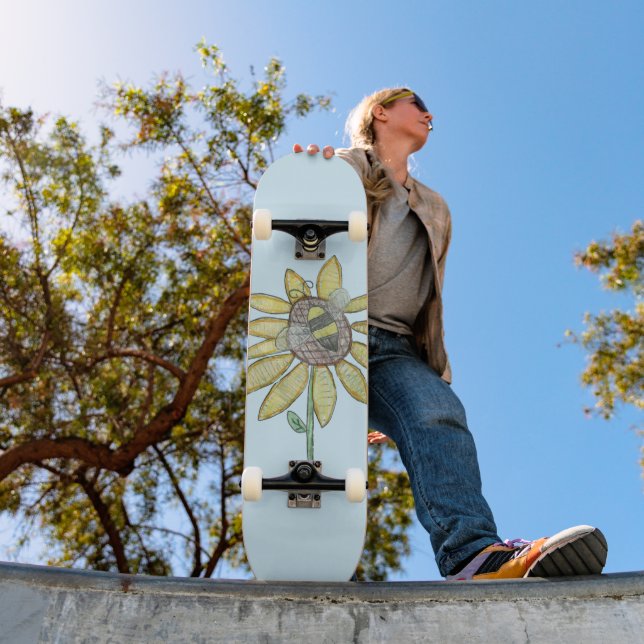 Skateboard Planche à roulettes tournesol et abeilles (Extérieur 1)