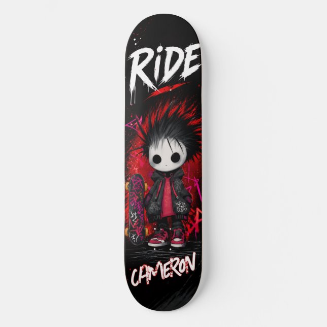Skateboard Planche à roulettes urbaine avec graffiti emo d'an (Recto)