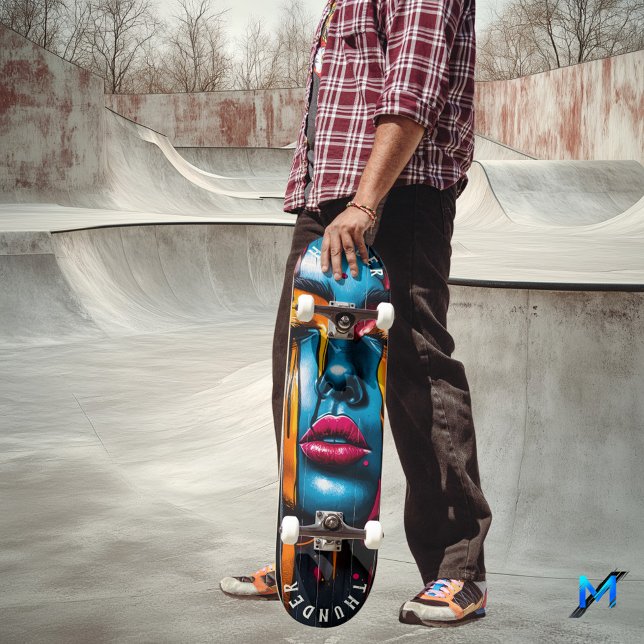 Skateboard Planche à roulettes visage pop art vibrant - Expre (Créateur téléchargé)