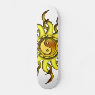 Skateboard Planche à roulettes, Yin Yang Sun, or jaune
