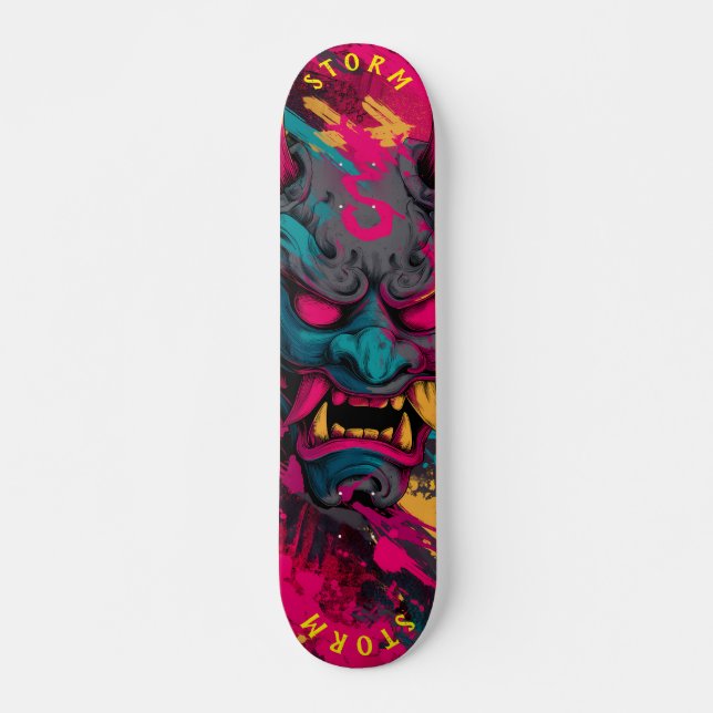 Skateboard Planche de skate personnalisable Masque Oni Graffi (Devant)