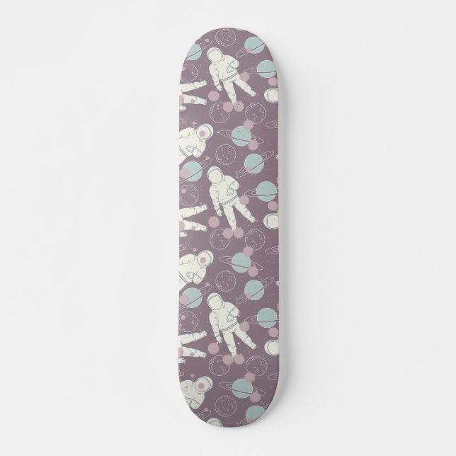Skateboard Planètes Astronaute Espace Motif Bleu Violet (Devant)