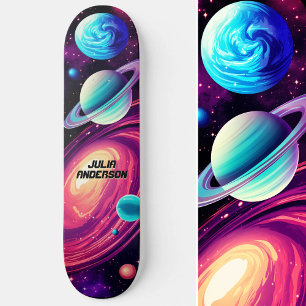 Skateboard Planètes cosmiques Universe Galaxy Rose & Bleu