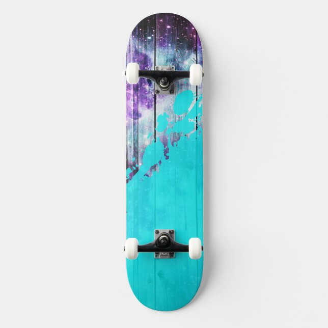 Skateboard Plaques en bois pourpres, bleues et Turquoises et  (Recto)