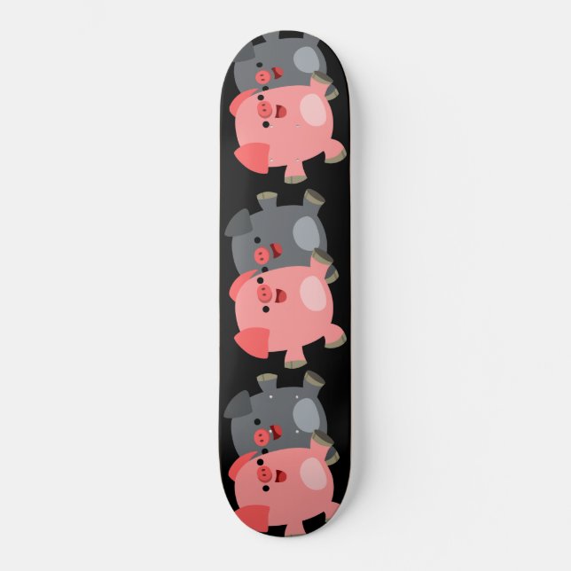 Skateboard Plat noir et blanc Cartoon Pigs Skate Board (Recto)