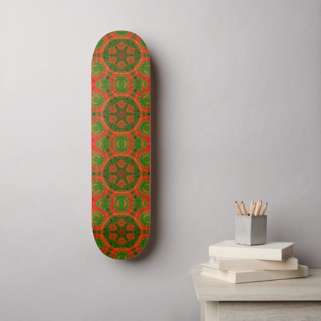 Skateboard Plateau de kaléidoscope orange et vert (Art mural)