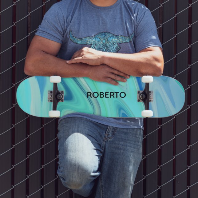 Skateboard Plateforme de skate à rayures fluides turquoise et (Extérieur 3)