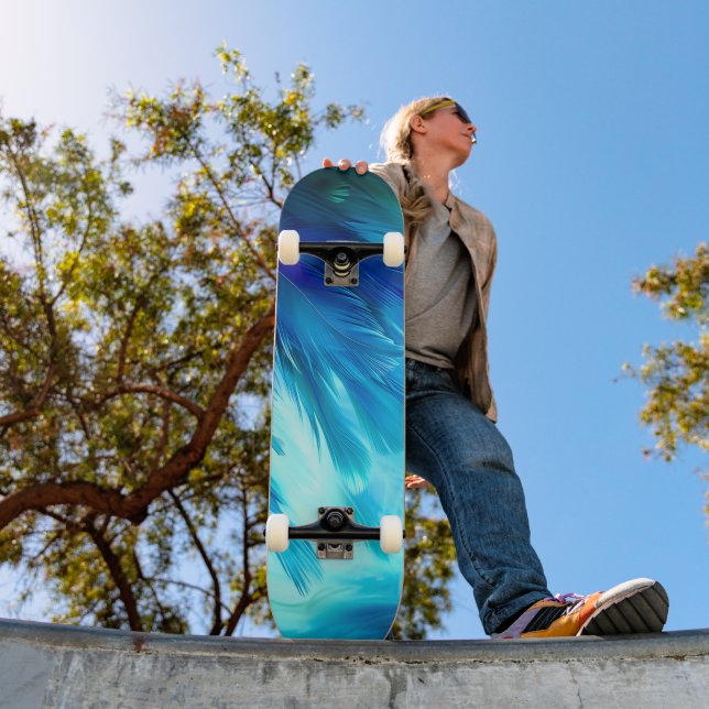 Skateboard Plume Abstrait Bleu Vert (Extérieur 1)