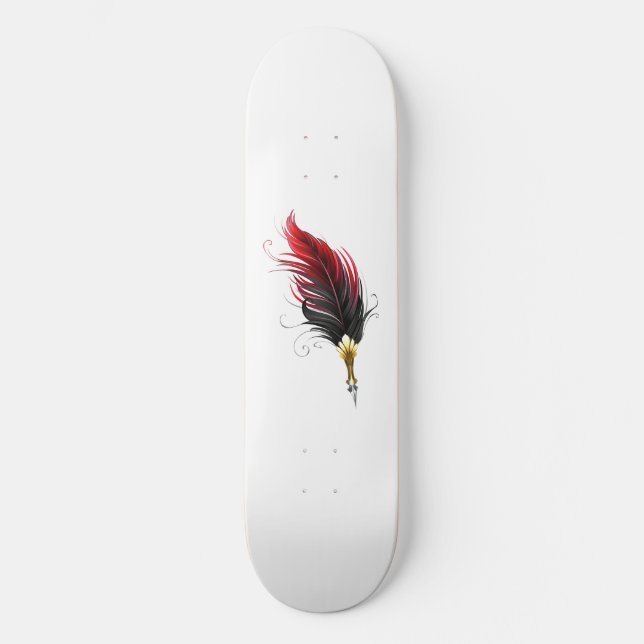 Skateboard Plume rouge avec pointe en or (Recto)