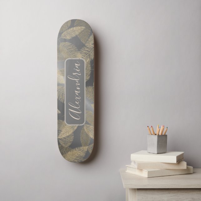 Skateboard Plumes chic sur Skatebo personnalisé en argent lis (Art mural)