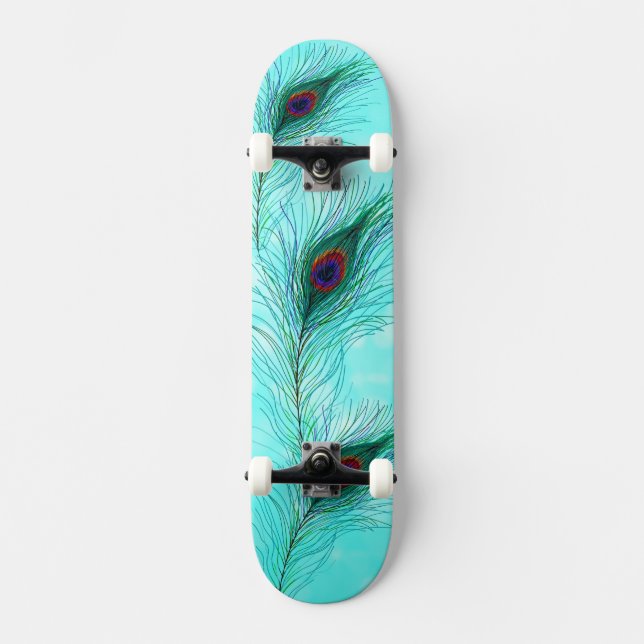 Skateboard Plumes de paon turquoise Turquoise violet (Recto)