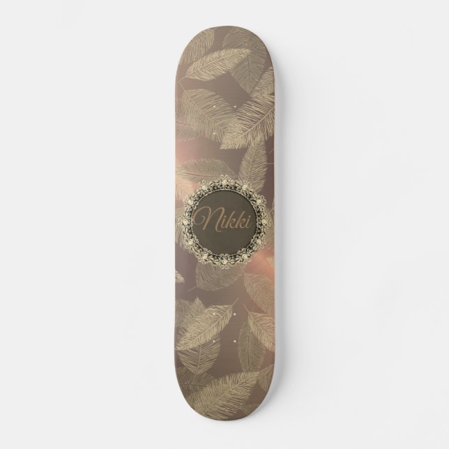 Skateboard Plumes d'or chic sur Rose d'or personnalisé (Recto)