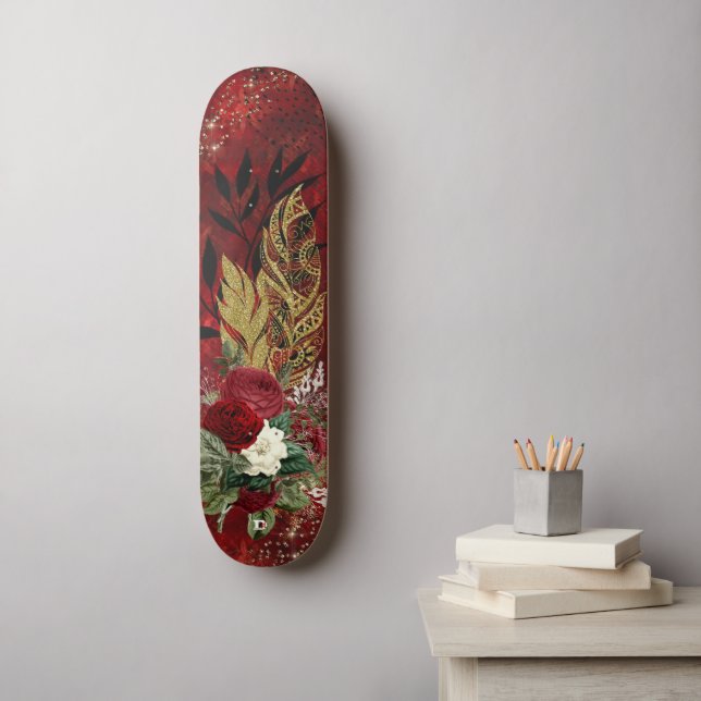 Skateboard Plumes d'or et marque Rose Dd (Art mural)