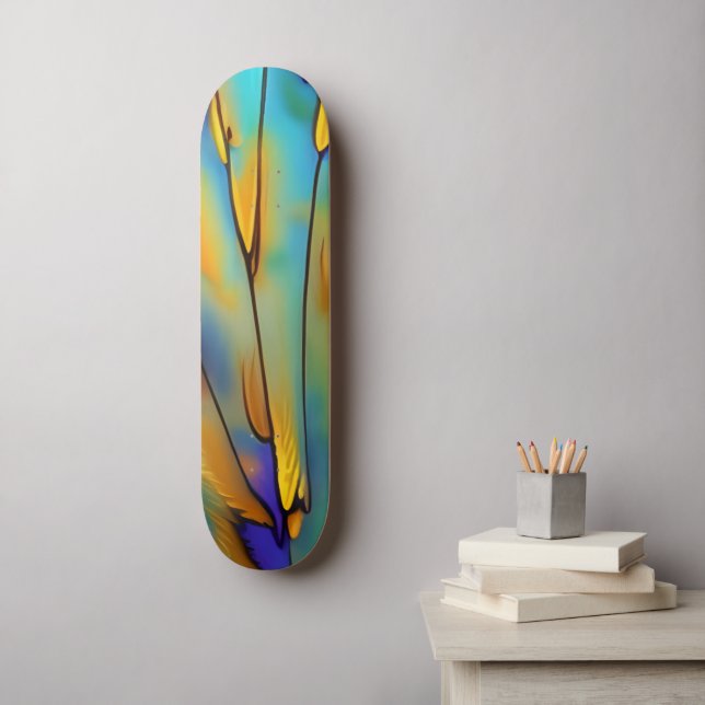 Skateboard Plumes en verre tendu AI Art Abstrait (Art mural)