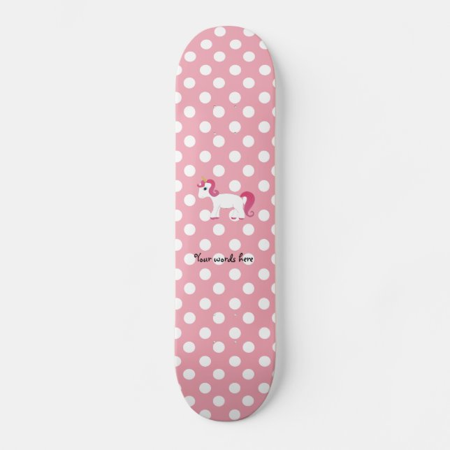 Skateboard Pois blanc rose de licorne (Recto)