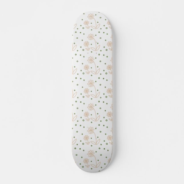 Skateboard Pois et marguerites 2 - Blanc, Sable et Palm Green (Devant)