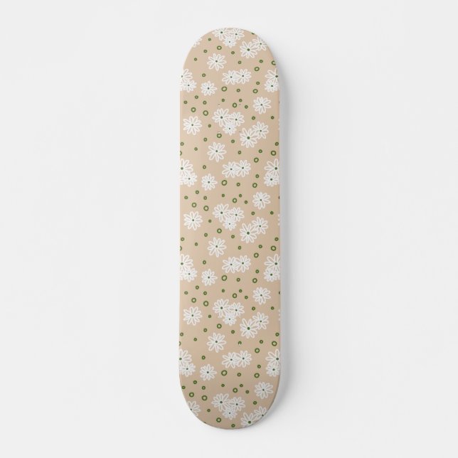 Skateboard Pois et marguerites - Blanc, Sable et Palm Green (Devant)