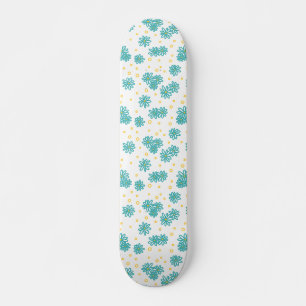 Skateboard Pois et marguerites - Turquoise et Jaune