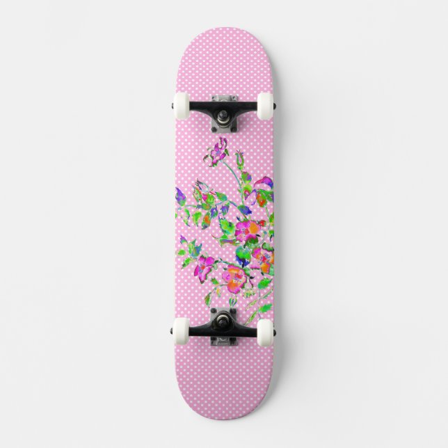 Skateboard pois rose vintage (Recto)