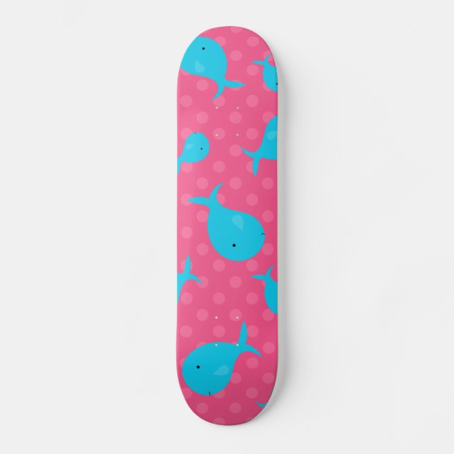 Skateboard pois roses de baleines bleues (Recto)