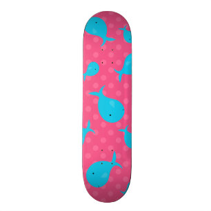 Skateboard pois roses de baleines bleues