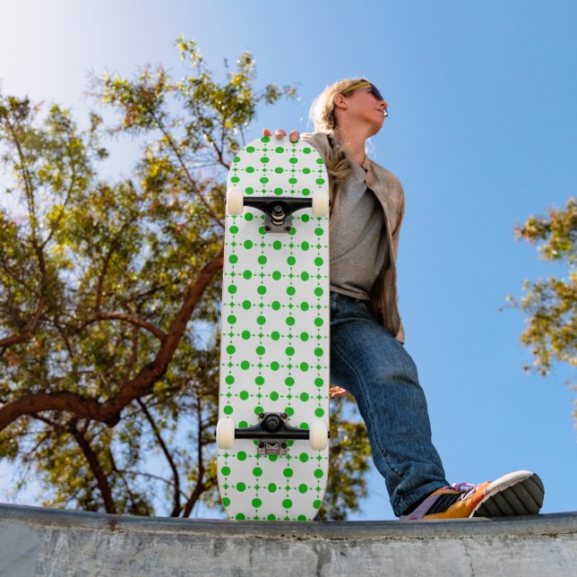 Skateboard Pois verts, Motif à points Polka, points, pointill (Extérieur 1)