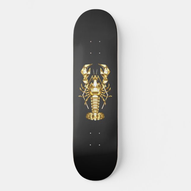 Skateboard Poisson à langouste polygonale dorée sur noir (Recto)