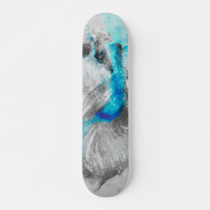 Skateboard Poisson combattant aquarelle bleu gris turquoise
