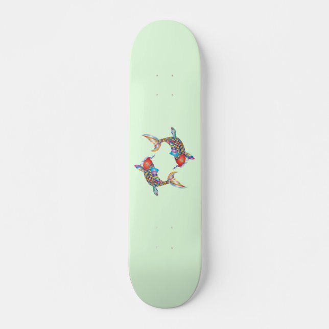 Skateboard Poisson mosaïque sur fond vert (Devant)