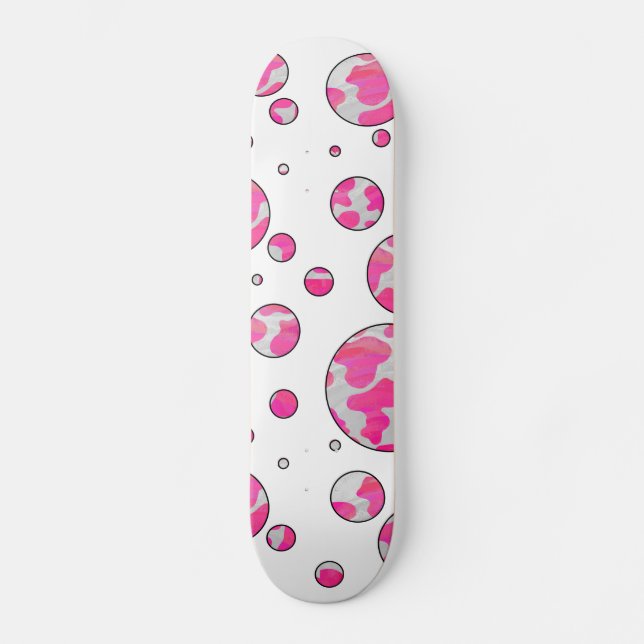 Skateboard Poka Dot Vache rose et blanc (Recto)