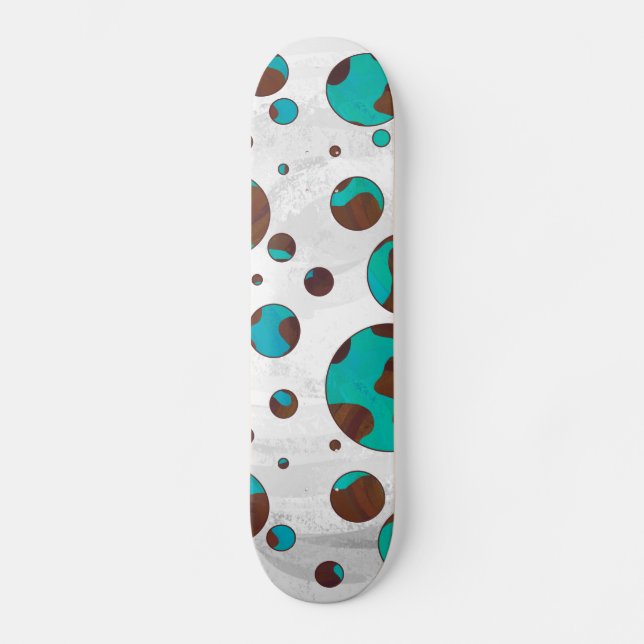Skateboard Polka Dot Cow Impression Brown et Turquoise (Recto)