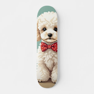 Skateboard Poodle blanc adorable avec noeud papillon