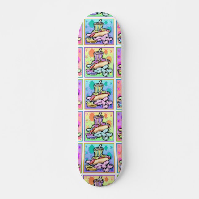 Skateboard - Pop Art Hot Dog avec chips et un Drag (Devant)