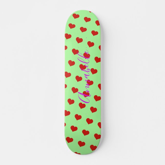 Skateboard Pop Art Red Heart Motif sur Arrière - plan vert (Devant)