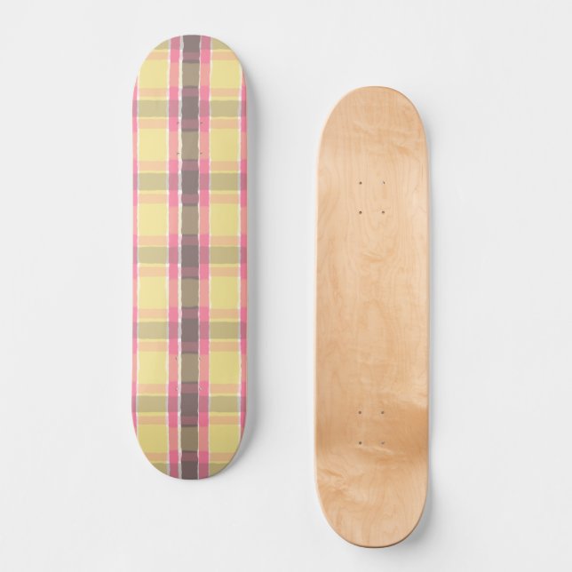 Skateboard Popcorn Bubblegum jaune Café rose Brown Plaid (Recto)