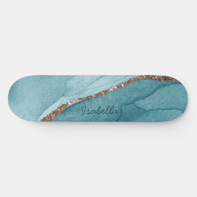 Skateboard Porte en marbre Turquoise d'or Turquoise personnal (Horz)